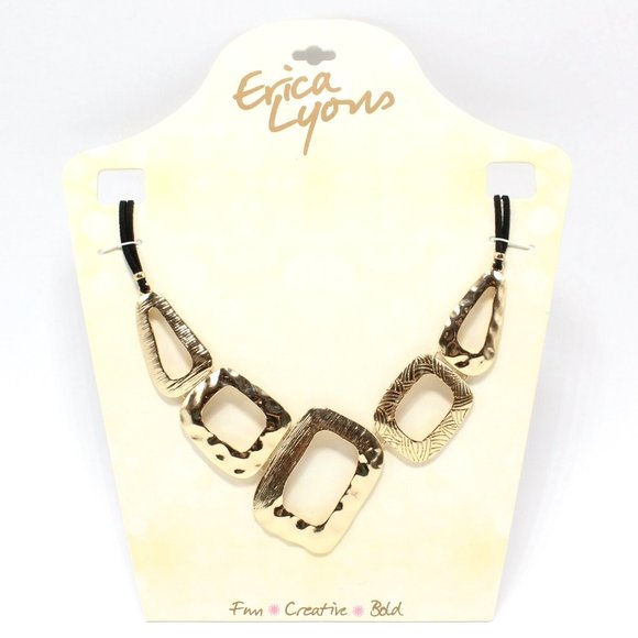 Hammered Gold Tone Necklace Bib Erica Lyons Geometric Orig $32 NWT 18" - 21" - Picture 6 of 6